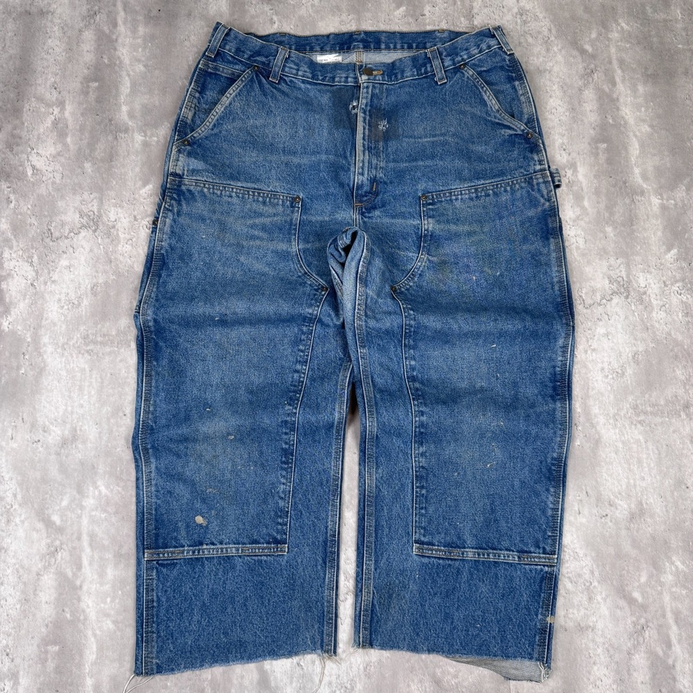 Vintage Carhartt Jeans Men's 38x26 Blue B73DST Double Knee USA Made Workwear 90s